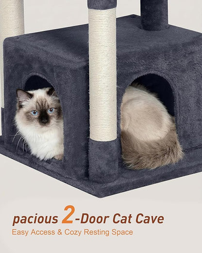 Cat Tree for Large Cat, 19 * 15.8in Large Perch Bed for Adult Cats, 23.6in Cat Tower with Scrathing Post, Cat Condo with 2-Door for Indoor Cats, Dark Gray