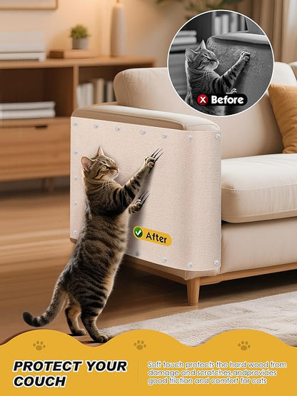 2PCS 39.4"x15.8" Cat Scratch Mat, Trimmable Self-Adhesive Carpet, DIY Climb Cat Scratcher for Furniture Couch or Wall Protector, Covering Cat Scratching Post Replacement Pads (Beige)