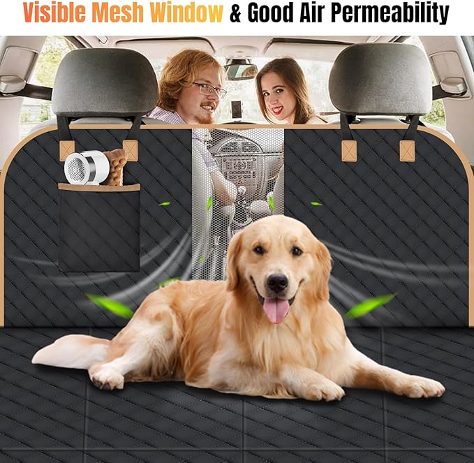 Hard Bottom Dog Car Seat Cover for Back Seat, Holds 420lbs - Waterproof Sturdy Nonslip Hammock for Cars/Trucks/SUVs - Easy to Clean & Safe Backseat Extender for Large Dogs