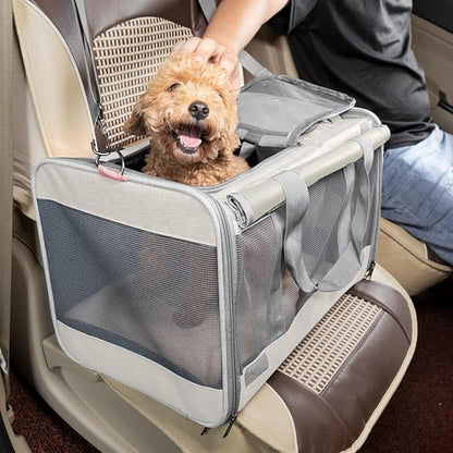 Pet Carrier for Large Cat Soft-Sided Animal Traveling Bag for Medium Cat up to 20lbs / Washable Small Dog Puppy 10 lbs Crate Case with Privacy Curtains for Home Outdoor Travel Beige White