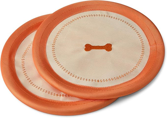 Amazon Basics Dog Flying Disc, Interactive, Durable, Water Floating Dog Frisbee, 1 Pack, 9.53“, Beige/Orange