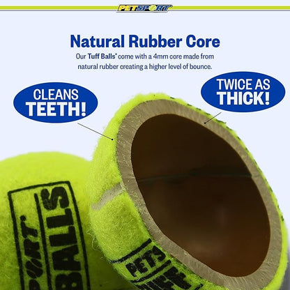 PetSport Yellow Tuff Ball - Medium Tennis Balls for Dogs, Chew Toy for Aggressive Chewers, Fetching, Natural Rubber, Certified Non-Toxic - 2.5 Inch Each (Pack of 6)