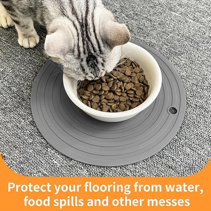 Ptlom 2pcs Pet Placemat for Dogs and Cats, Waterproof Silicone Dog Feeding Bowl Mats for Food and Water, Small Medium Large Pet Mat Prevent Residues from Spilling to Floor, White, 9.5Inch