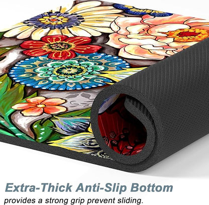 Rnivvi Dog Food Mat, 16" x 24" Flower Absorbent Dog Cat Bowl Mat for Food and Water, Cute Anti-Slip Rubber Pet Feeding Rug Protect Floors, Puppy Placemat for Feeding & Watering Supplies,Mandala Floral