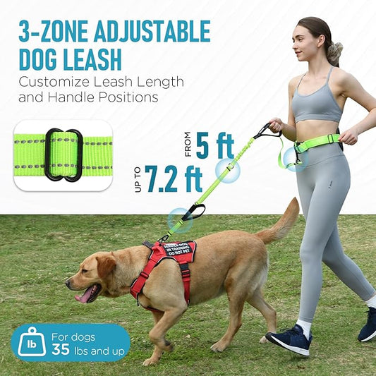 Hands Free Large Dog Leash, 6-8 FT Bungee Leash with Waist Belt for Dog Up to 150 lbs, Running Walking Jogging