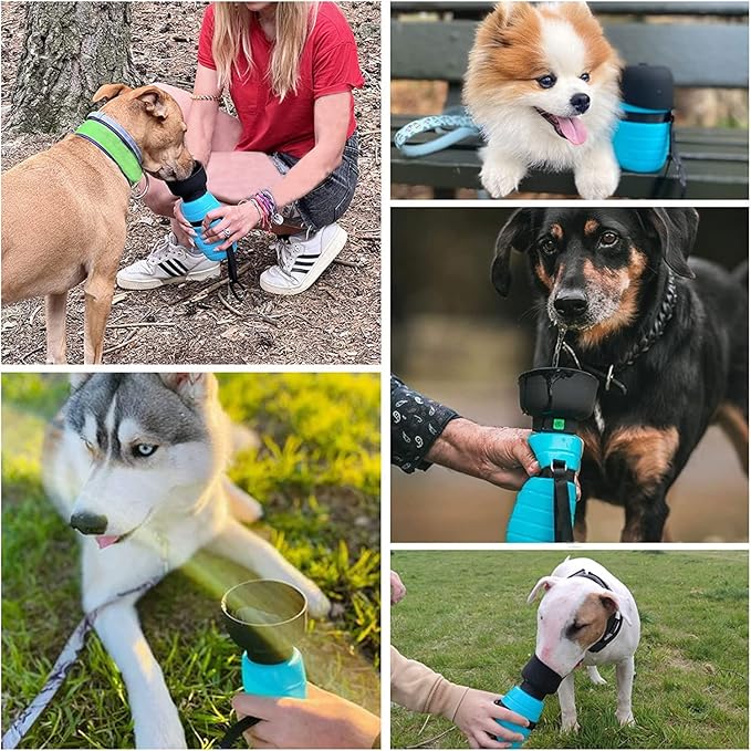 Dog Water Bottle Portable (17oz/22oz), 2 in 1 Foldable Dog Travel Water Bottle, Leak-Proof Dog Water Dispenser, Pet Water Bottle Drink Feeder for Outdoor Walking Hiking, Food-Grade Silicon (22oz)