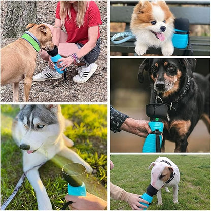 Dog Water Bottle Portable (17oz/22oz), 2 in 1 Foldable Dog Travel Water Bottle, Leak-Proof Dog Water Dispenser, Pet Water Bottle Drink Feeder for Outdoor Walking Hiking, Food-Grade Silicon (22oz)