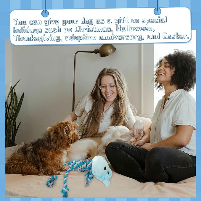 JMZDS&JL Tough Dog Toys for Puppies and Small-Medium Dogs, Tug of War and Plush Stuffed Animals for Teething and Chewing Fun (Hippo)