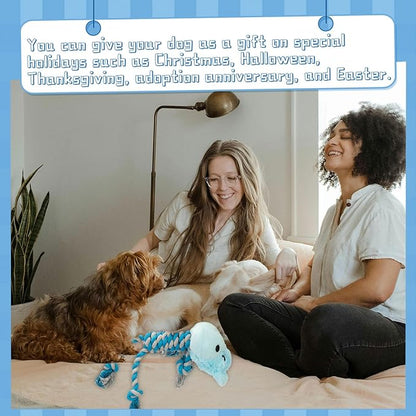 JMZDS&JL Tough Dog Toys for Puppies and Small-Medium Dogs, Tug of War and Plush Stuffed Animals for Teething and Chewing Fun (Hippo)
