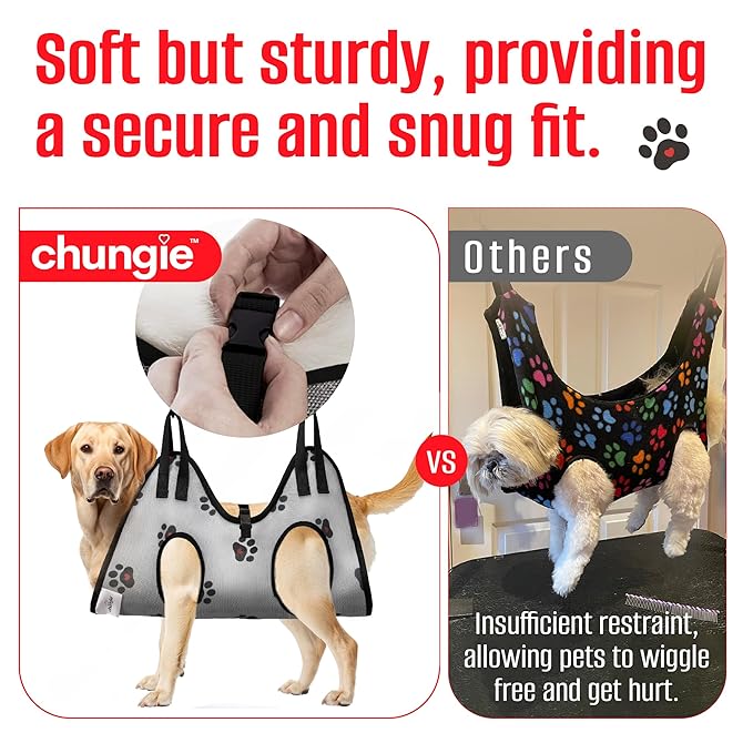 Dog Grooming Hammock for Dogs – Dog Restraint for Nail Trimming with Pet Nail Clipper – Dog Sling for Grooming, Dog Hammock for Nail Cutting & Grooming Harness(Legs Spacing:15-18.5” )/Max W:85lb)