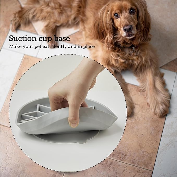 OHMO Slow Feeder Dog & Cat Bowl, Non-Slip with Suction Cup, Food-Grade Silicone, Anti-Choking & Anti-Bloat (Yellow, M-Infinite, 7.3")