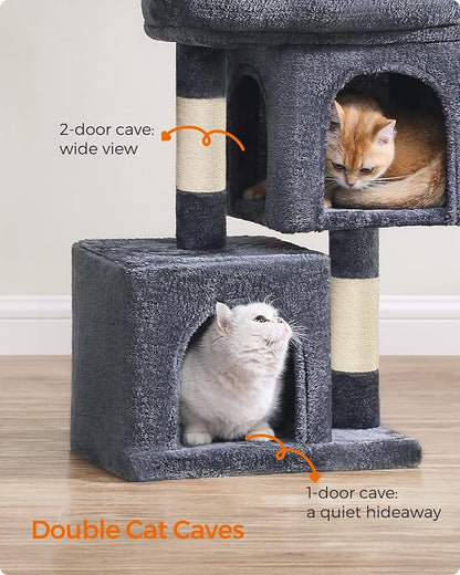 Feandrea Cat Tree, 26.4-Inch Cat Tower, Plush Condo for Kittens up to 7 lb, Large Perch, 2 Caves, Scratching Post, Smoky Gray UPCT611G01