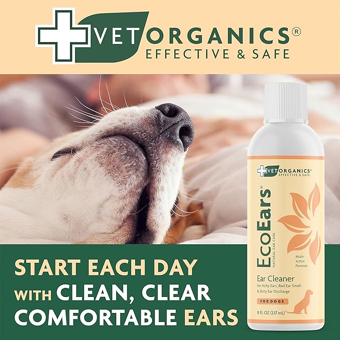 Vet Organics EcoEars Dog Ear Cleaner – Natural Formula for Odor & Wax Buildup – Gently Cleans Dog Ears – 8 oz 2pack
