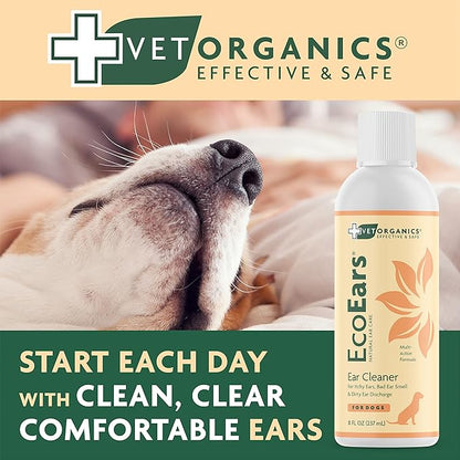 Vet Organics EcoEars Dog Ear Cleaner – Natural Formula for Odor & Wax Buildup – Gently Cleans Dog Ears – 8 oz 2pack