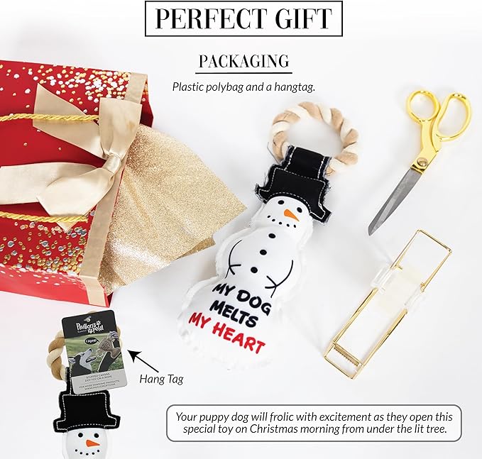 Pavilion - My Dog Melts My Heart - 12" Snowman Puppy Dog Toy with Rope Handle K-9 Furry Companion Christmas Present
