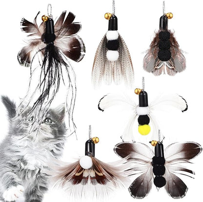POPETPOP Cat Replacement Heads 6 Pcs Realistic Insect Teaser with Bell for Interactive Indoor Cat Toys