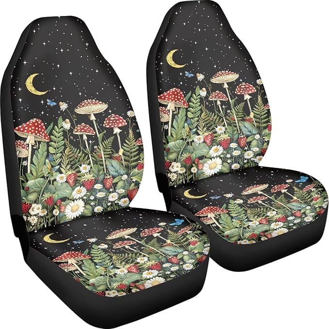 Mushroom Print Car Seat Covers for Front Seat Only Washable and Breathable Bucket Seat Covers for Women Men for Most Car Interior Covers Sedan Truck SUV Van - Vintage Butterfly Star Night