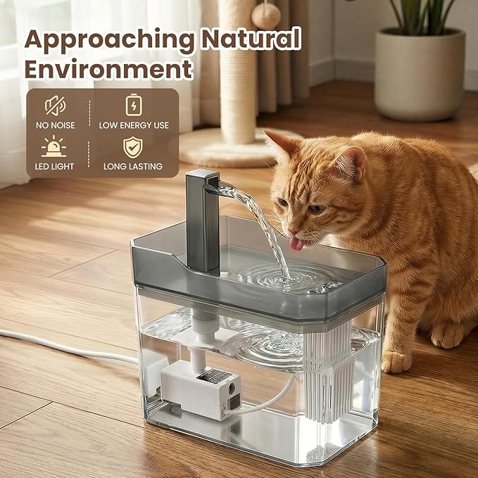 Cute Automatic Small Cat Water Fountain,1.5L Transparent Detachable Tank,Quiet Pump & LED Light,Easy to Clean & Assemble,Portable Mini Pet Dog Fountain Drinker Ideal for Car,Indoor,Travel,Gift