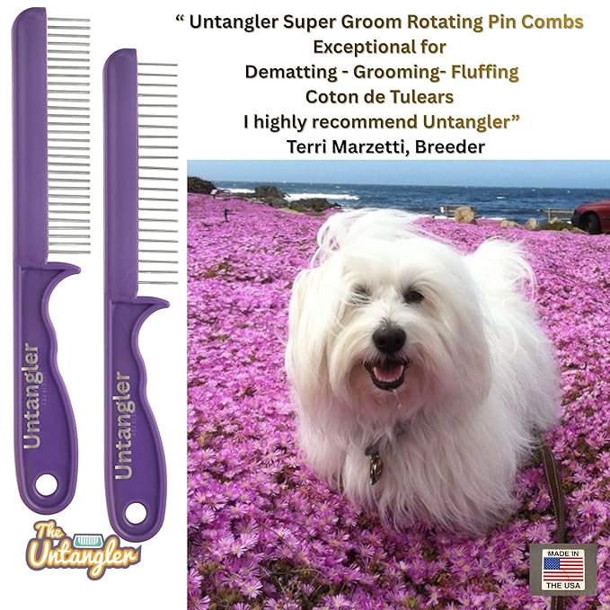 Super-Groom Combs with Smooth Rotating Teeth for Painless Mat Removal (Royal Purple, 22 Coarse-Teeth)