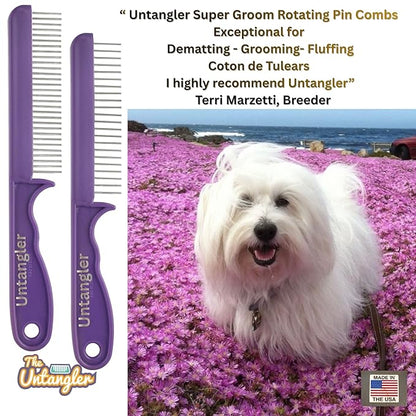 Super-Groom Combs with Smooth Rotating Teeth for Painless Mat Removal (Royal Purple, 22 Coarse-Teeth)