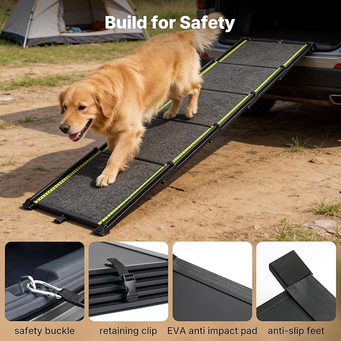 Veehoo Telescoping Dog Ramp for Car Truck SUV, 71" Long 20" Wide Lightweight Aluminium Pet Ramps with Non Slip Surface for Large Dogs, Portable Compact Outdoor Ramp for Dog to Get in Car, Up to 110lbs