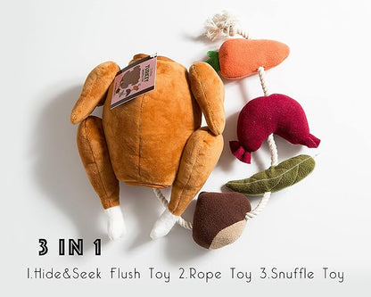 Stuffed Turkey Snuffle Dog Toy - 3 in 1 Hide and Seek, Snuffle and Rope Toy