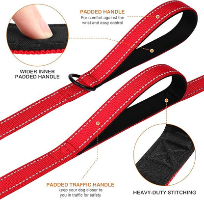 Joytale Dog Leash Heavy Duty for Large Dogs that Pull, Double Handle for Traffic Control, Double-Sided Reflective Leashes for Large Medium Dogs Night Safety, 4FT, Red
