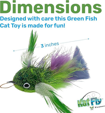 Cat Wand Refill Teaser Toy - Interactive Cat Wand Toy Attachment with Real Feathers - Fish (Green)