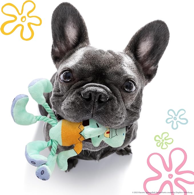 design LAB, Inc. Spongebob Squarepants Official Merchandise | Squeaky Plush Dog Toys | 2-Pack Squidward & Tiki Dog Toys with Squeaker & Rope | Play, Squeak, and Tug