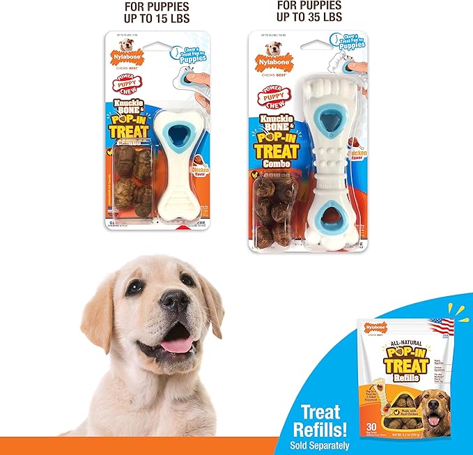 Nylabone Knuckle Bone Pop-In Treat Toy Puppy Chew Toy for Puppies, Interactive Treat Dispensing Enrichment Toys for Puppies, Long Lasting Chicken Flavor, Medium Dogs - Up to 35 lbs