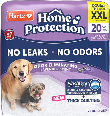 Hartz Home Protection Super Absorbent Odor Eliminating Lavender Scented No Leak Dog Pads, XXL 20 count