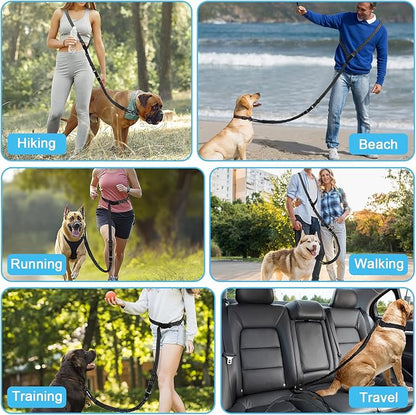 Philorn Hands Free Dog Leash, Crossbody Dog Leash, 6.9-8.9 Ft Multifunctional Waist Walking Belt with Car Safety Buckle for Large and Medium Dogs Jogging,Running,Training (Black, 25-120 lbs)