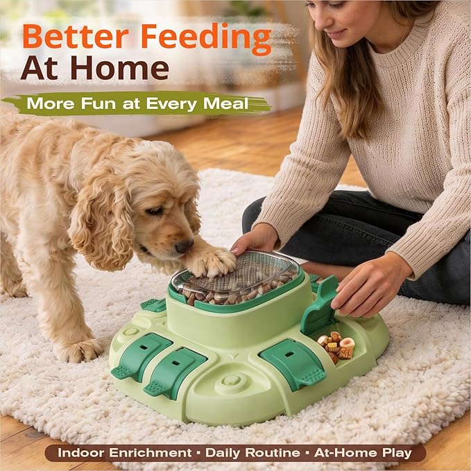 KADTC 2 Levels of Challenge Dog Puzzle Feeder Toy U.S. Brand & Design Push-to-Release Treat Dispenser for Small Medium Large Dogs All Breeds Puppy Mental Stimulation Enrichment Feeding Food Slow Toys