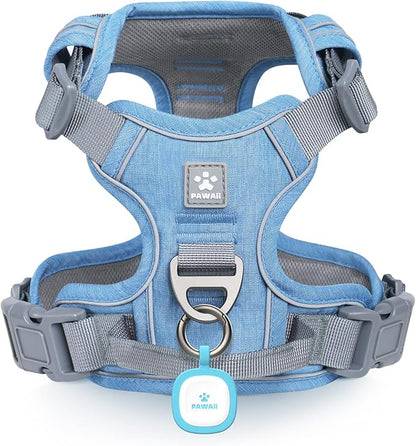 Pawaii No Pull Dog Harness with Pet ID Tag,Reflective Strips No Choke Front O Ring Breathable Mesh Adjustable Soft Padded Pet Vest with Easy Control Handle for Large Dogs