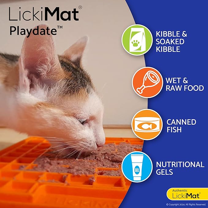 LickiMat Classic Playdate, Cat Slow Feeder Lick Mat, Boredom Anxiety Reducer; Perfect for Food, Treats, Yogurt, or Peanut Butter. Fun Alternative to a Slow Feed Cat Bowl or Dish, Green