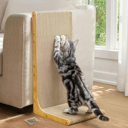 Cardboard Cat Scratcher, 23" L-Shaped Scratch Pad, Vertical Wall-Leaning Scratching Board to Protect Furniture for Indoor Cats,Wood Grain Large