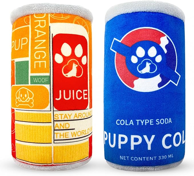 Squeaky Plush Dog Toys 2 Pack - Funny Beer Puppy Toys with Squeaker for Small Medium Large Dogs, Soft Stuffed Chew Toys for Birthday Gifts(Orange&Blue)