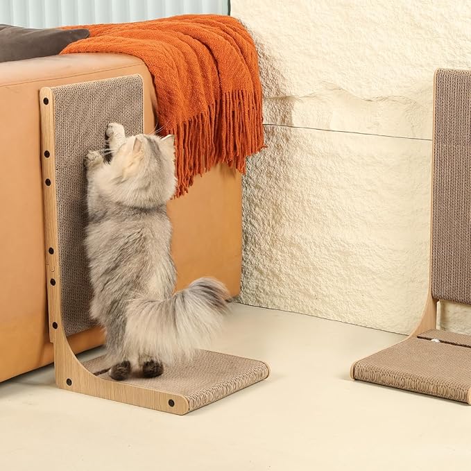 Zakkart 4-Pack Cat Scratching Board, 25.6'' Tall Cardboard L Shape Vertical Cat Scratchers for Indoor Cats, Cat Scratching Post for Wall and Couch, Large