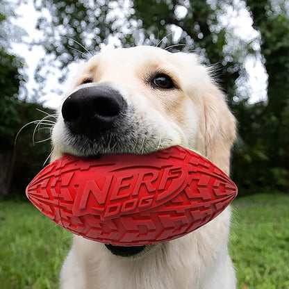 Nerf Dog Tire Football Dog Toy with Interactive Squeaker, Lightweight, Durable and Water Resistant, 6 Inch Diameter for Medium/Large Breeds, Single Unit, Red (Pack of 2)