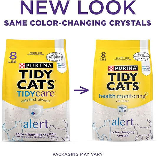 Purina Tidy Cats Tidy Care Alert Cat Health Monitoring Non Clumping Cat Litter with Silica Crystals - 8 Pound (Pack of 2)