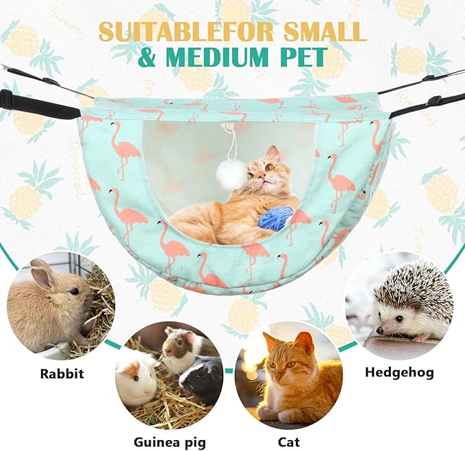Unittype 2 Pieces Cat Cage Hammock Hanging Pet Bed Double Layer Soft Plush Hanging Pet Comfortable Hammock Bed for Indoor Kitten Ferret Hamster Rabbit or Small Animals, 2 Styles(Pineapple)
