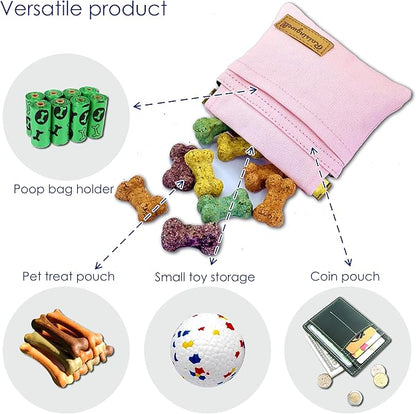 Raisingwell Pocket Sized Pet Training Pouch, Cotton Fabric, Hand Free Dog Walking Bag with Carabiner Self-Closing Pet Feed Snack Reward for Puppy Travel or Outdoor Use (PINK)