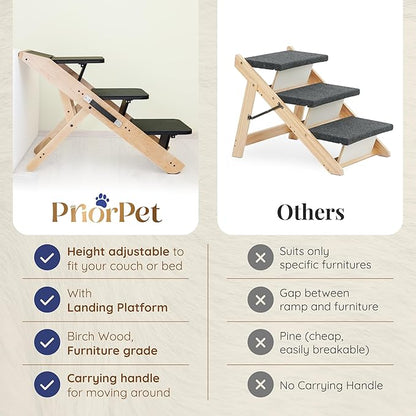 Dog ramp for Couch – Non-Slip, Sturdy Build Foldable Dog ramp – Supports up to 200lbs – Adjustable 7'' to 20'' – Landing Platform Seamlessly Connects – Birchwood Pet Ramp for Small Dogs – Natural