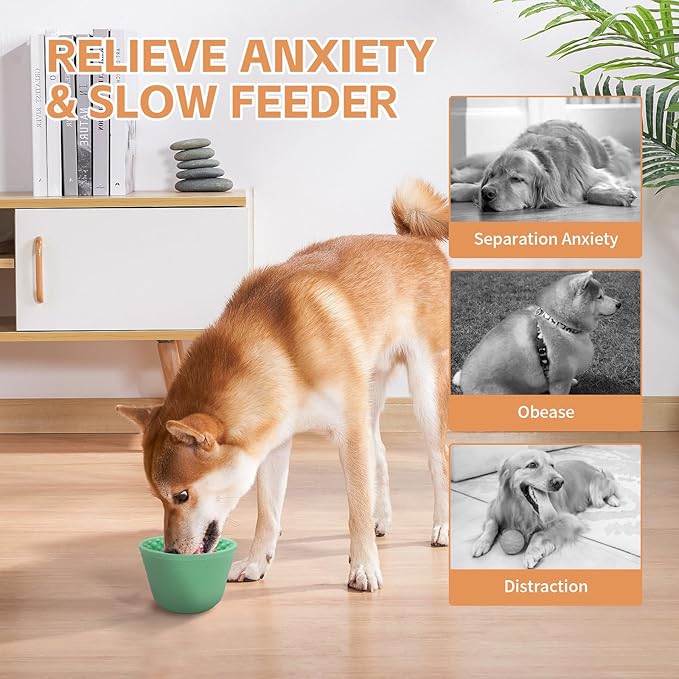 Dog Slow Feeder Lick Bowl,Anxiety Relief Treat Dispenser, Non-Slip Anti-chocking Pet Dish, Interactive Puzzle Toy for Small Medium Large Breed,Freezable BPA Free Silicone Dishwasher Safe