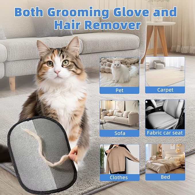 Pet Hair Removal Glove for Laundry, Magic Grooming Brush for Dogs Cats, Electrostatic Hair Remover Tool with Five-Finger Design for Couch, Carpet, Clothing, Car Seat Black