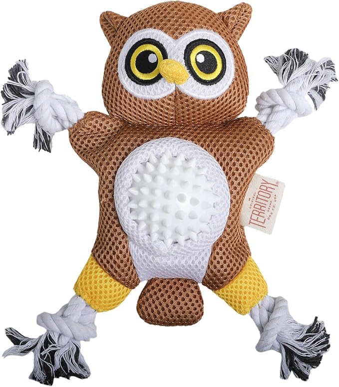 Territory 2 in 1 No Stuffing Removable Fetch Ball Tug Dog Toy for Small Medium Large Dogs, Owl