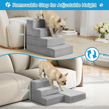 Dog Stairs for Small Dogs, 4 Step Pet Stairs for High Beds and Couch, Dog Steps for Bed Balanced 18" H, Foldable Pet Ramp for Large Cats Climb, Non-Slip Bottom Doggy Step, Dark Grey