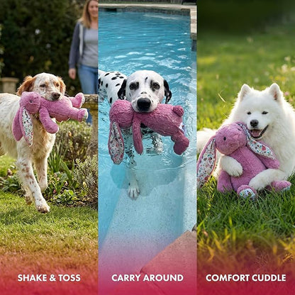 Pet Lou 15 Inch Rabbit Dog Chew Toy, Super Soft & Durable Plush with Crinkle Ears & Built-in Long Lasting Squeakers, Interactive Stuffed Squeaky Dog Toy