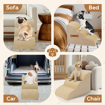 Romrol Dog Stairs Ramp for High Beds Couches, High Density Foam Pet Steps with Durable Non-Slip Waterproof Fabric Cover, Dog Stairs for Small Dogs or Cats or Pets, 3-Step,15 Inch,Beige