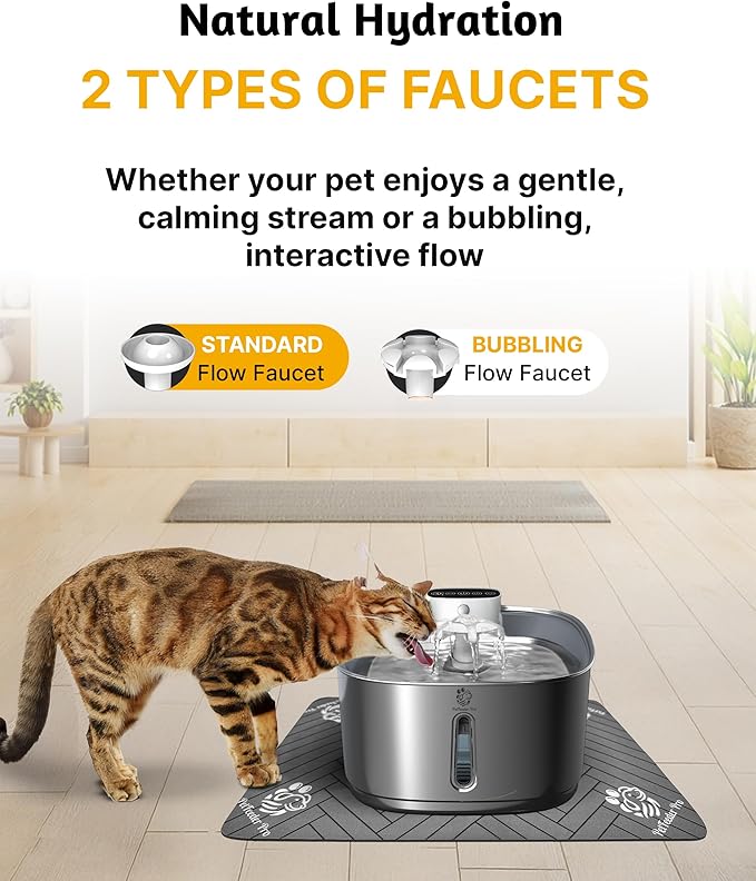[Upgraded] Wireless Cat Water Fountain, 3.2L/108oz Battery Operated Pet Fountain Stainless Steel, Automatic Cat Drinking Fountain Cordless & Rechargeable with Motion Sensor, 2 Filters and 1 mat